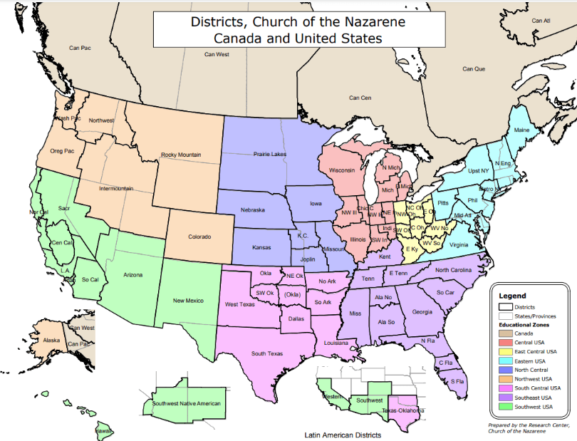 Map of Bible quizzing districts and fields